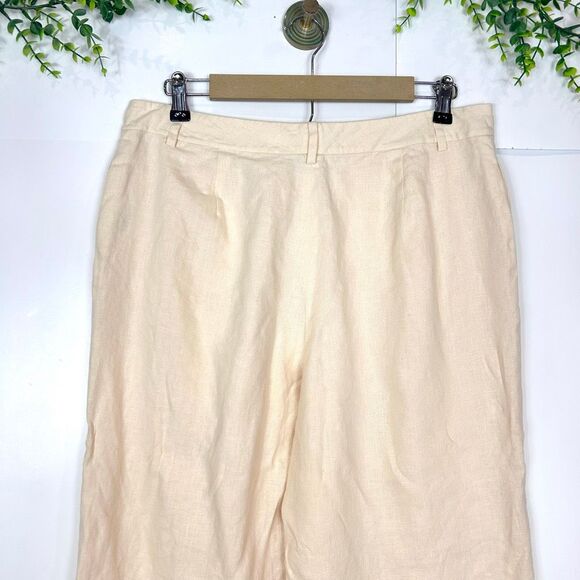Lauren Ralph Lauren Pants Women 12 Cream Yellow 100% Linen Wide Leg Cropped High - Picture 12 of 13